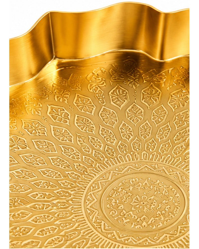 Gold scalloped mandala trays set of 3, embossed mandala detail