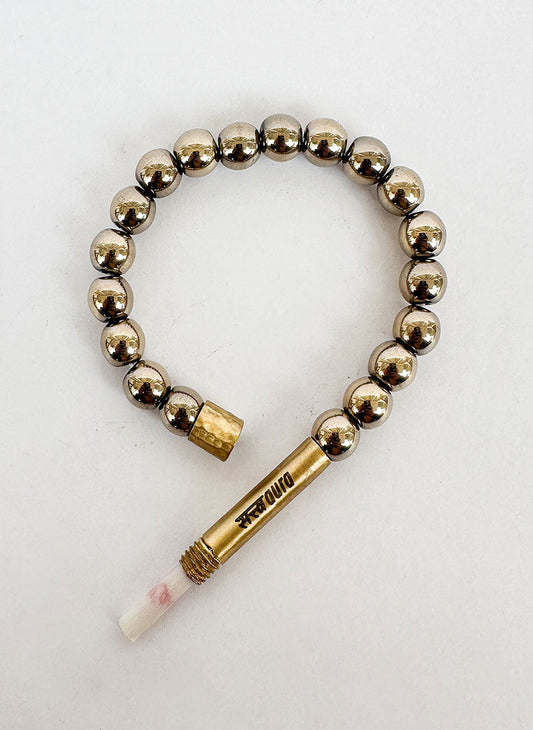 Hematite stone bracelet worn on wrist