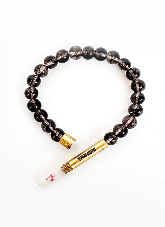 Smoky quartz stone bracelet worn on wrist