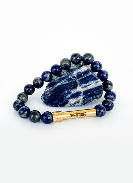 Sodalite stone bracelet worn on wrist