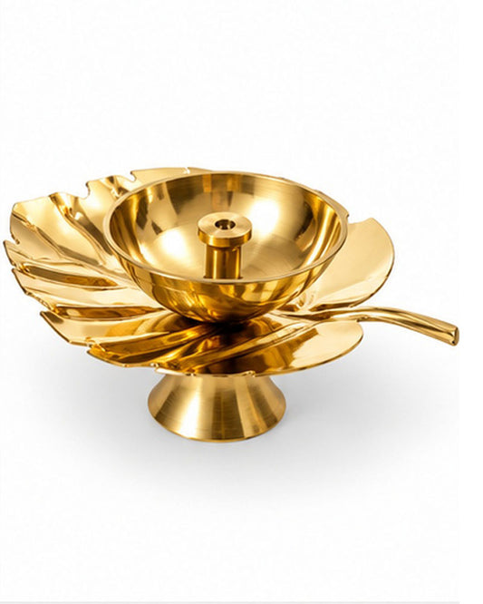Brass Leaf Diya on Stand