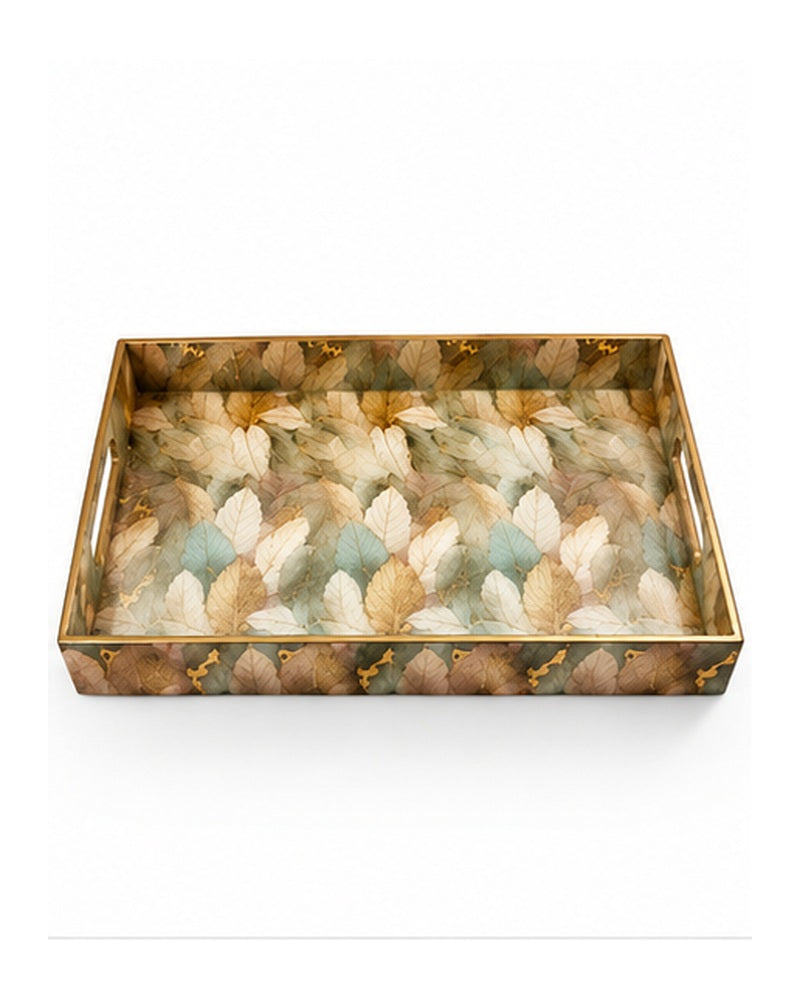 Feather print tray set with box, large tray
