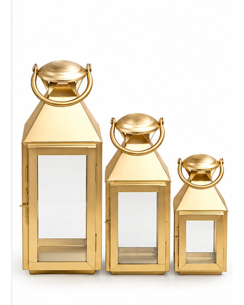 Gold candle lanterns set of 3, three lanterns set