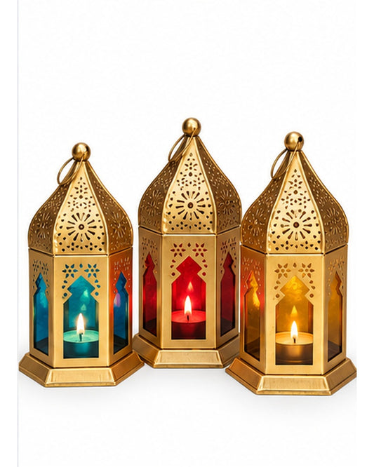 Gold jaali hanging lanterns set of 3, three lanterns set