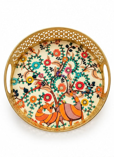 Tree of Life Folk Art Round Jaali Trays (Set of 2)