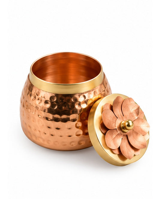 Hammered copper-tone jars set of 3, open jar with lid