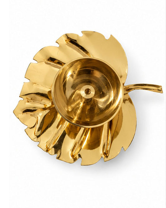 Brass Leaf Diya on Stand