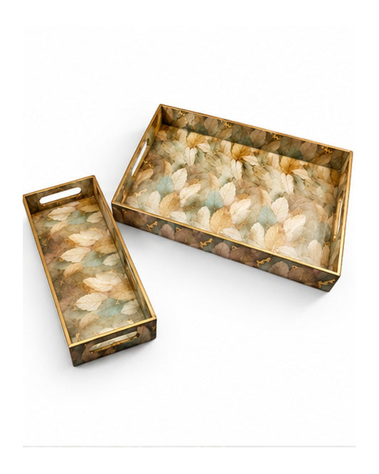 Feather print tray set with box, trays angled