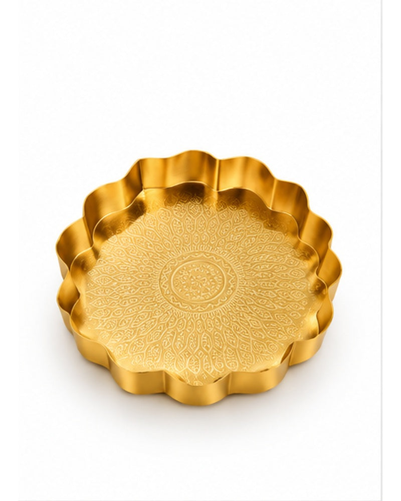 Gold scalloped mandala trays set of 3, medium tray top view