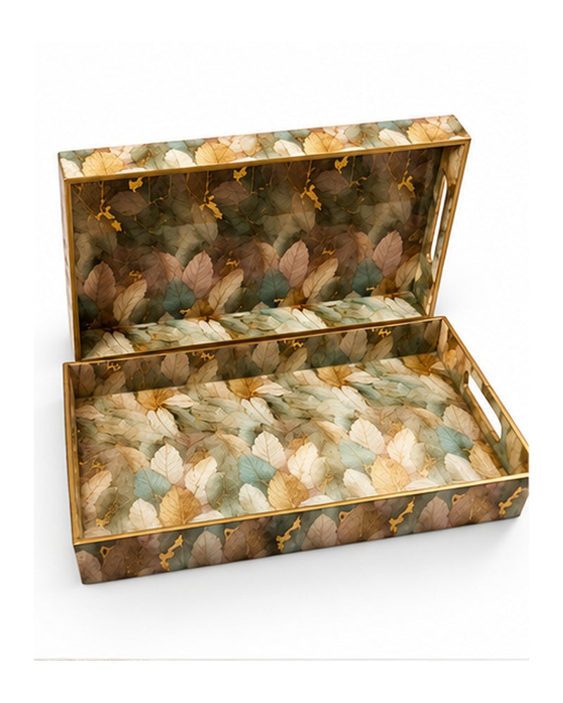 Feather print tray set with box, open tray set