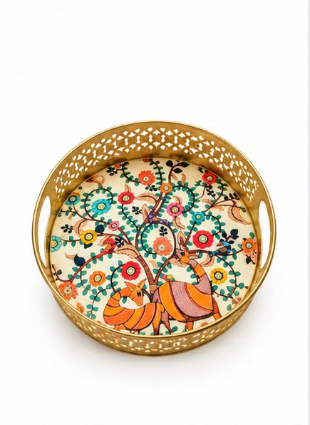Tree of Life Folk Art Round Jaali Trays (Set of 2)