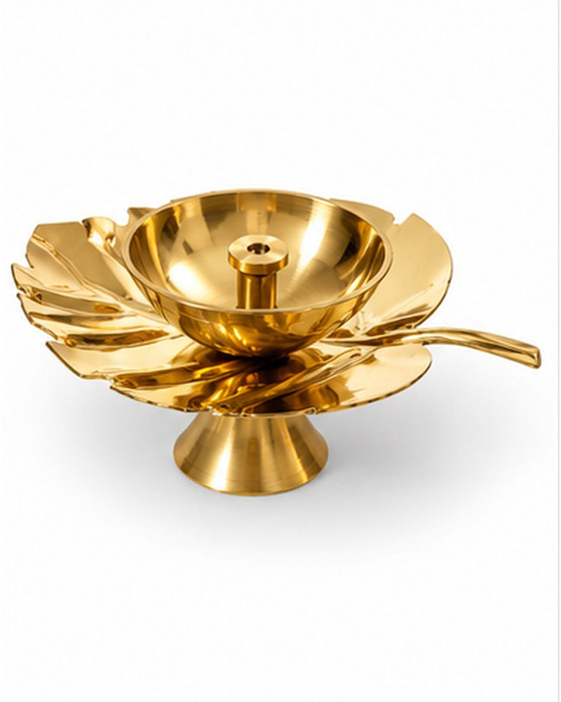 Brass Leaf Diya on Stand