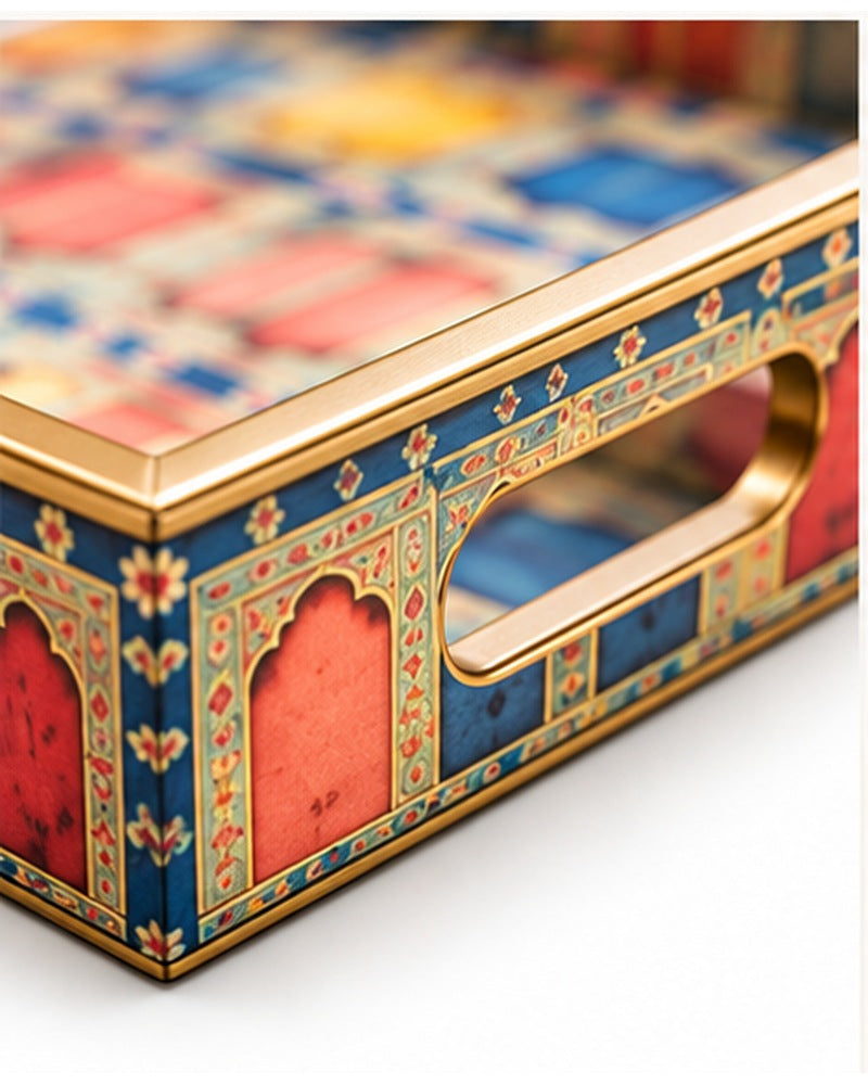 Close-up of the cut-out handle on the jharokha tray