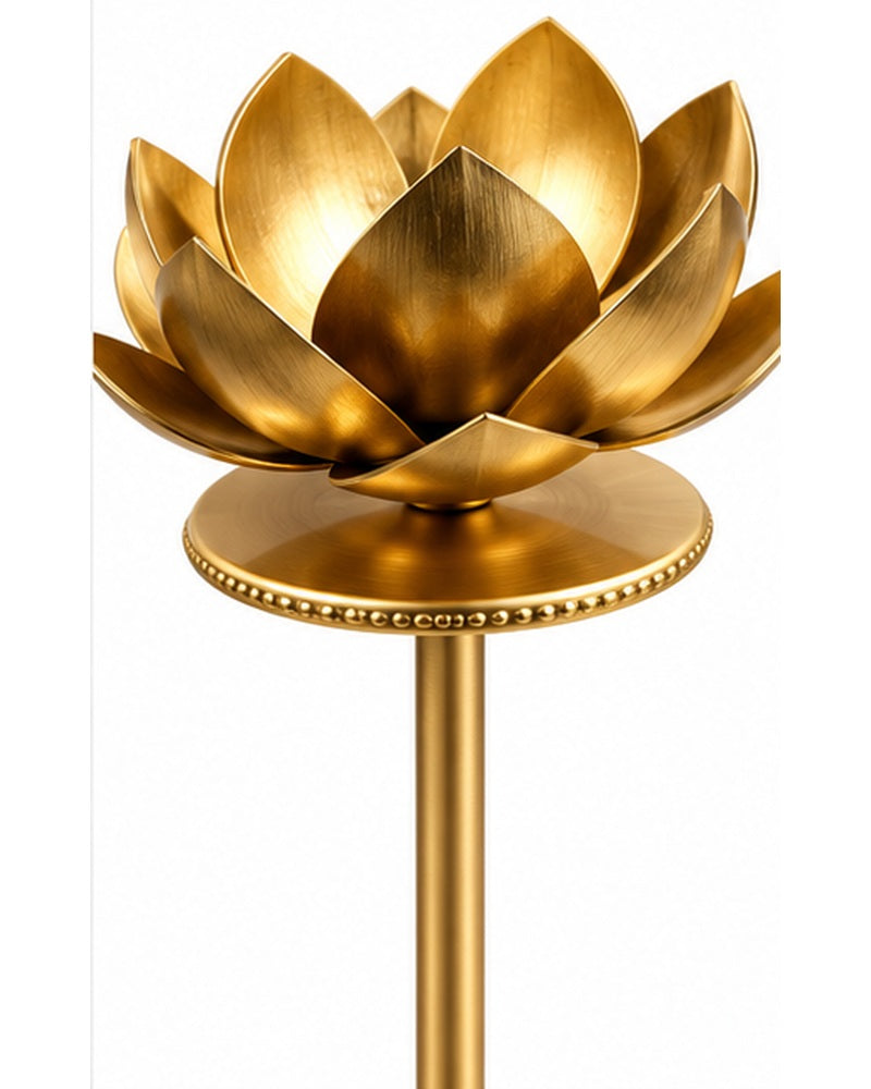 Gold lotus candle stands set of 3, lotus bowl detail