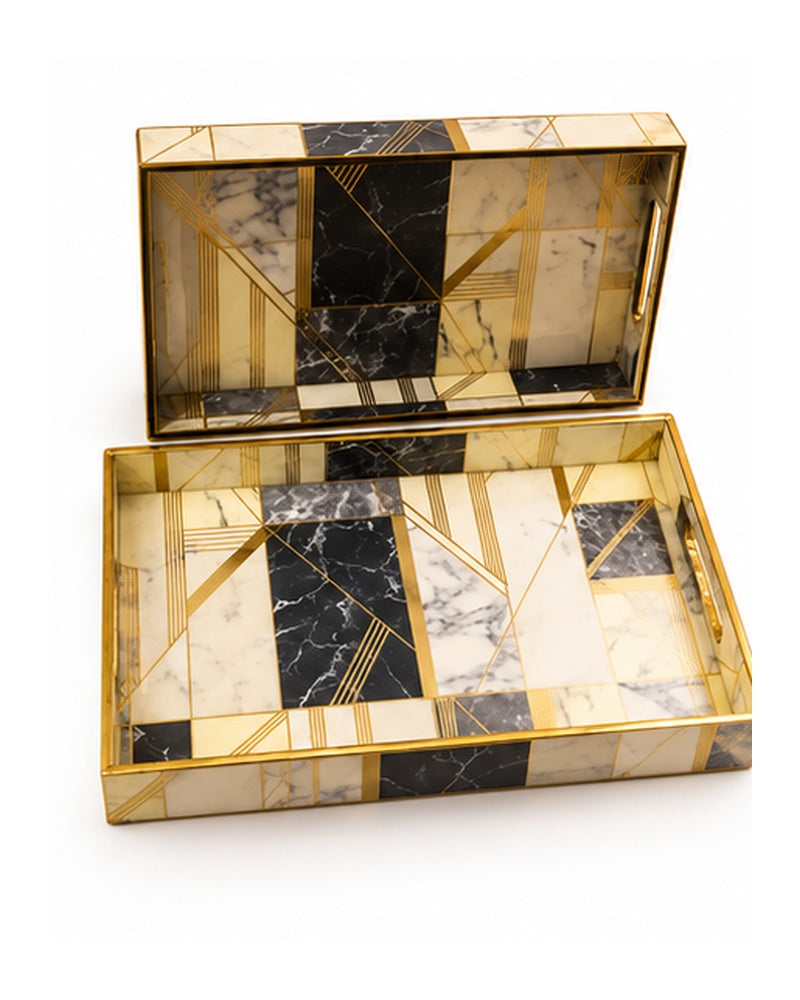 Marble-look box with lid open beside the large tray