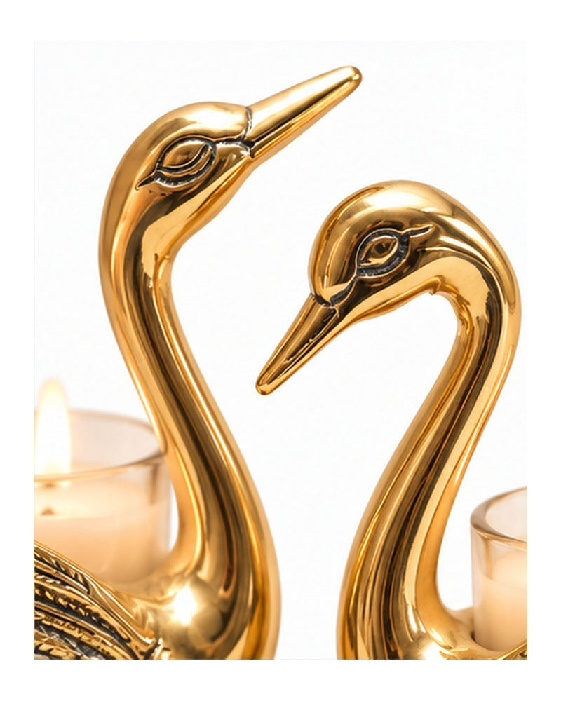 Close-up of the curved swan necks and heads
