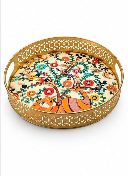 Tree of Life Folk Art Round Jaali Trays (Set of 2)