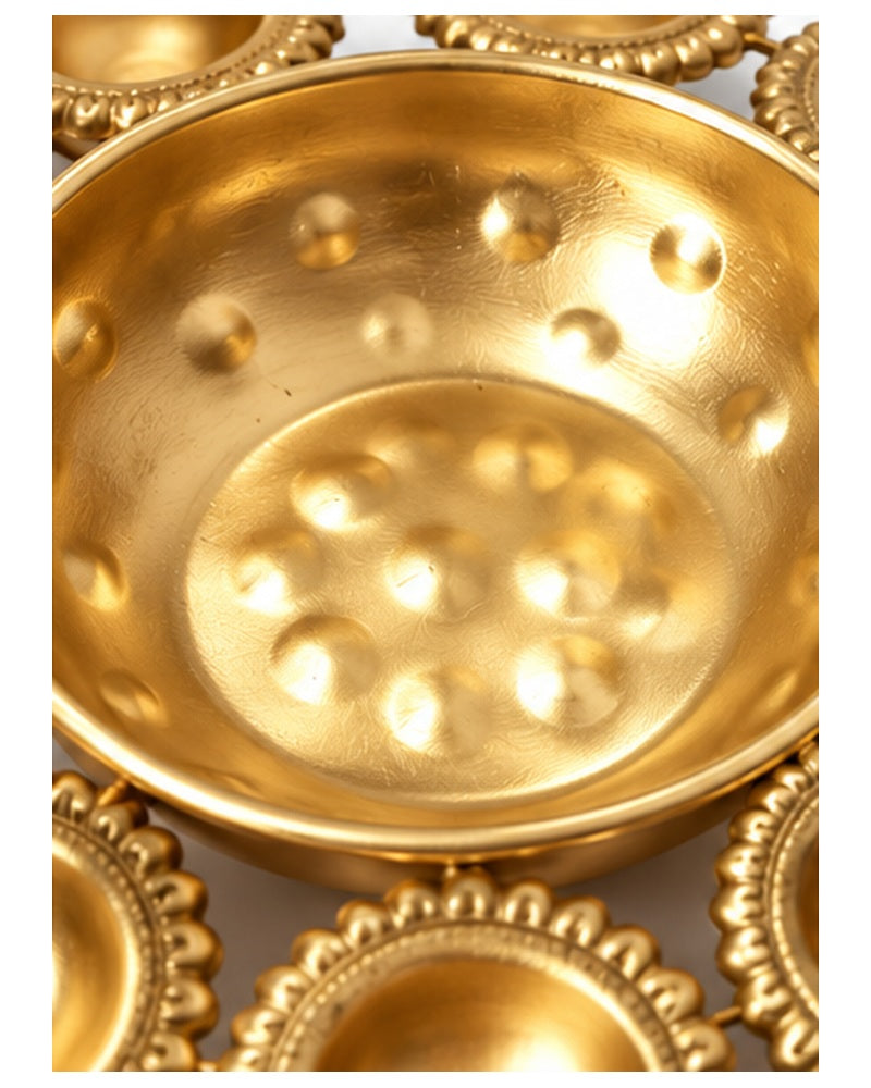 Brass lotus multi-diya platter, central bowl detail