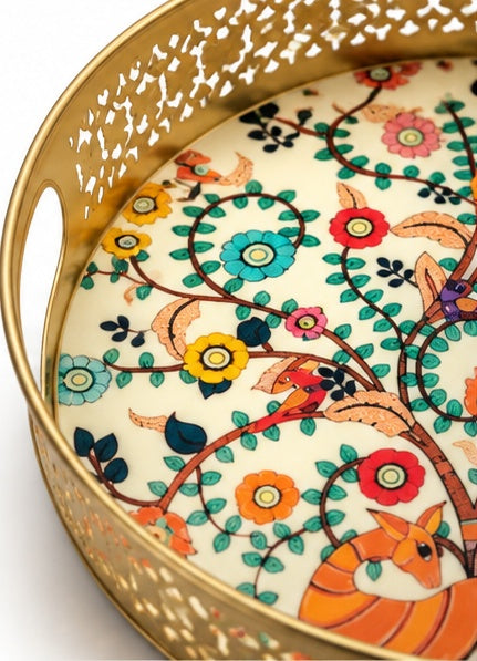 Tree of Life Folk Art Round Jaali Trays (Set of 2)