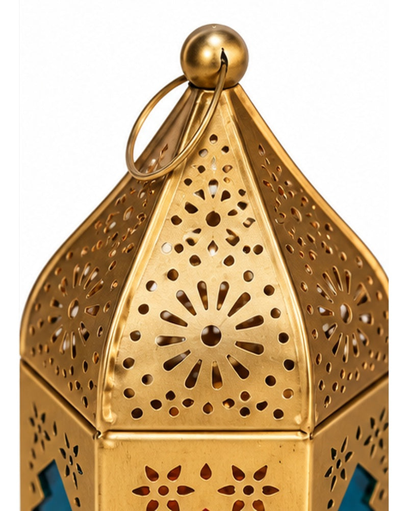Gold jaali hanging lanterns set of 3, pierced jaali dome detail