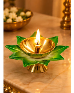 Green Lotus Brass Diya