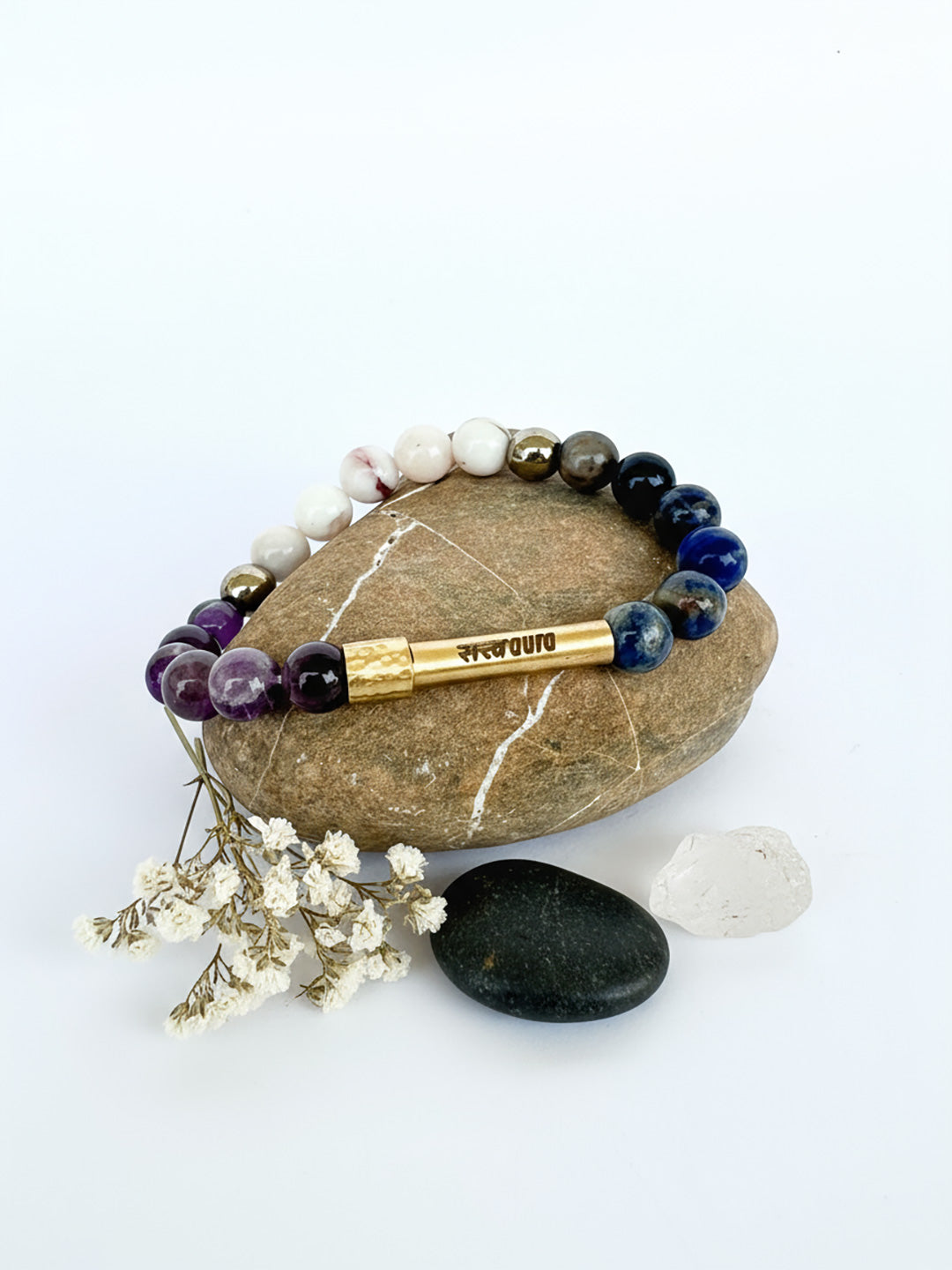 Third Eye Chakra Crystal Stone Bracelet with Manifestation Lock