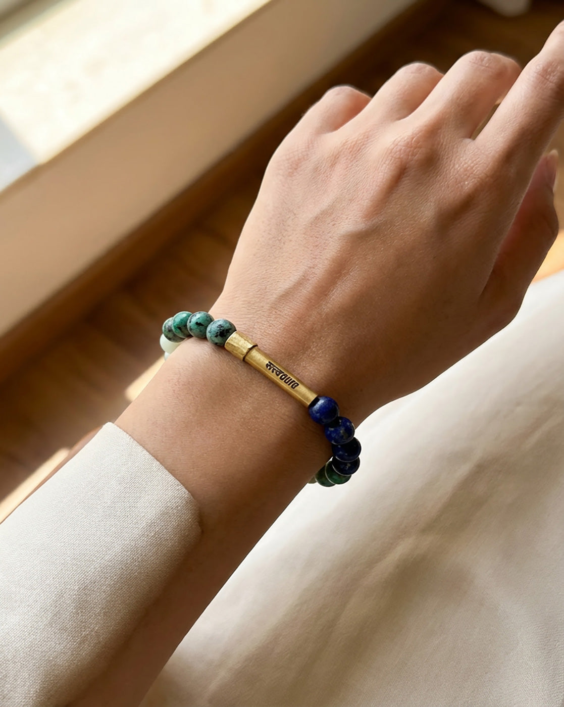 Throat Chakra Crystal Stone Bracelet with Manifestation Lock