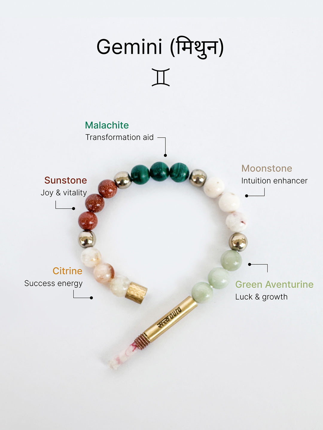 Gemini Crystal Stone Bracelet with Manifestation Lock