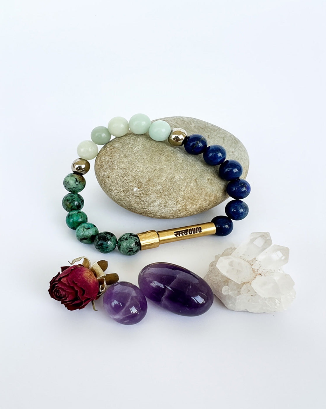 Throat Chakra Crystal Stone Bracelet with Manifestation Lock