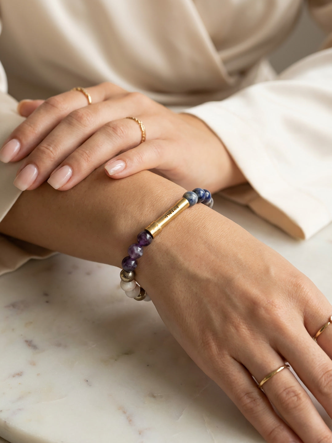 Third Eye Chakra Crystal Stone Bracelet with Manifestation Lock