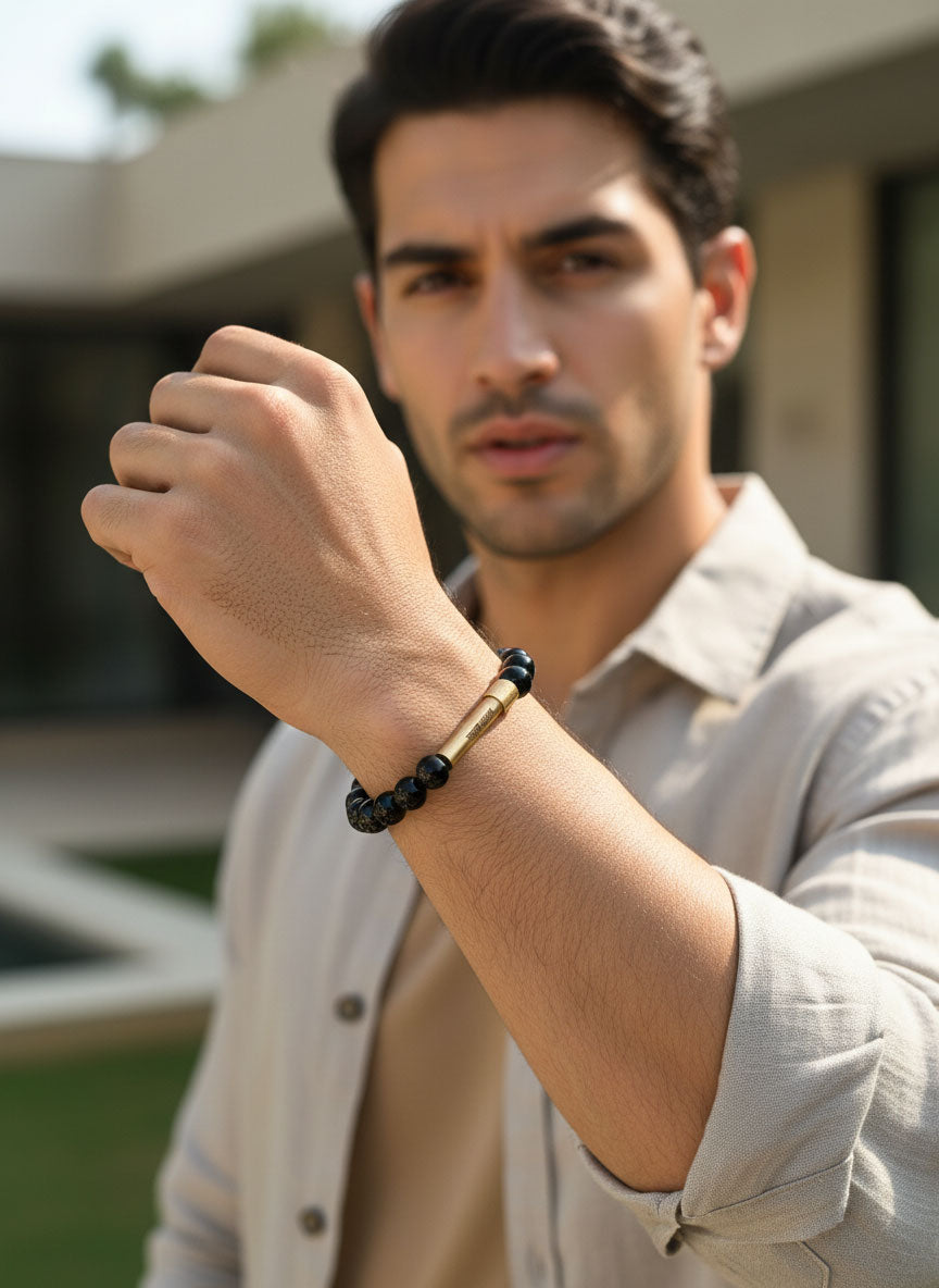 Black Obsidian Crystal Bracelet with Manifestation Lock