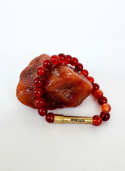 Carnelian stone bracelet worn on wrist