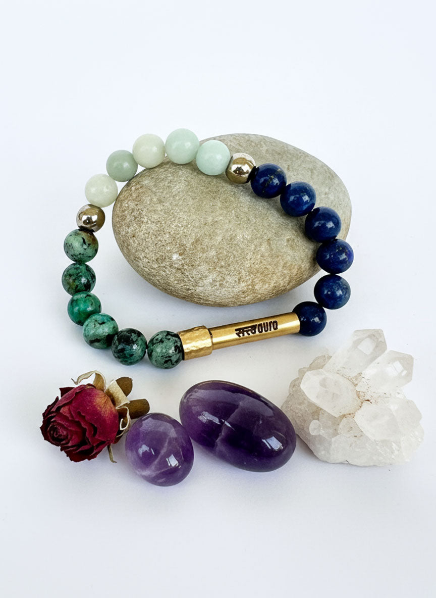 Throat Chakra Crystal Bracelet with Manifestation Lock