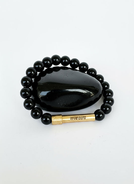 Black Onyx Crystal Bracelet with Manifestation Lock