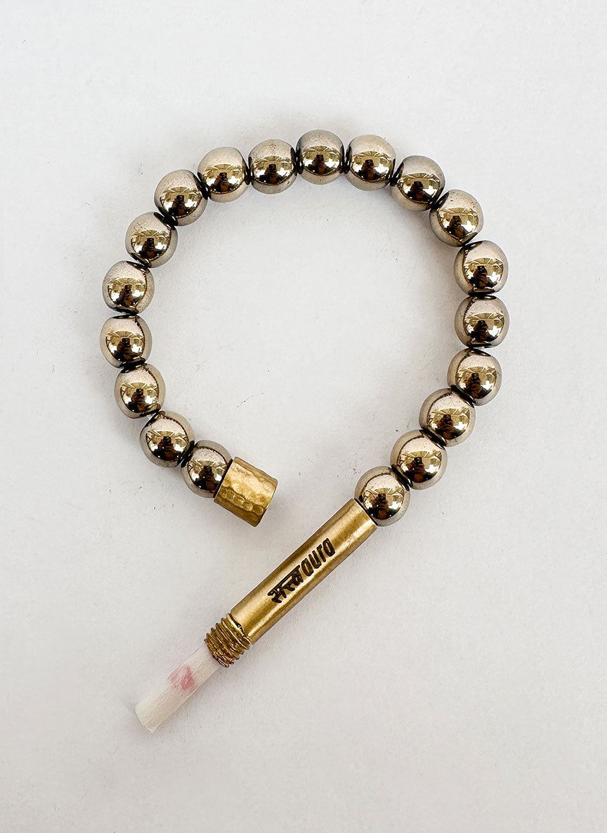 Hematite stone bracelet worn on wrist