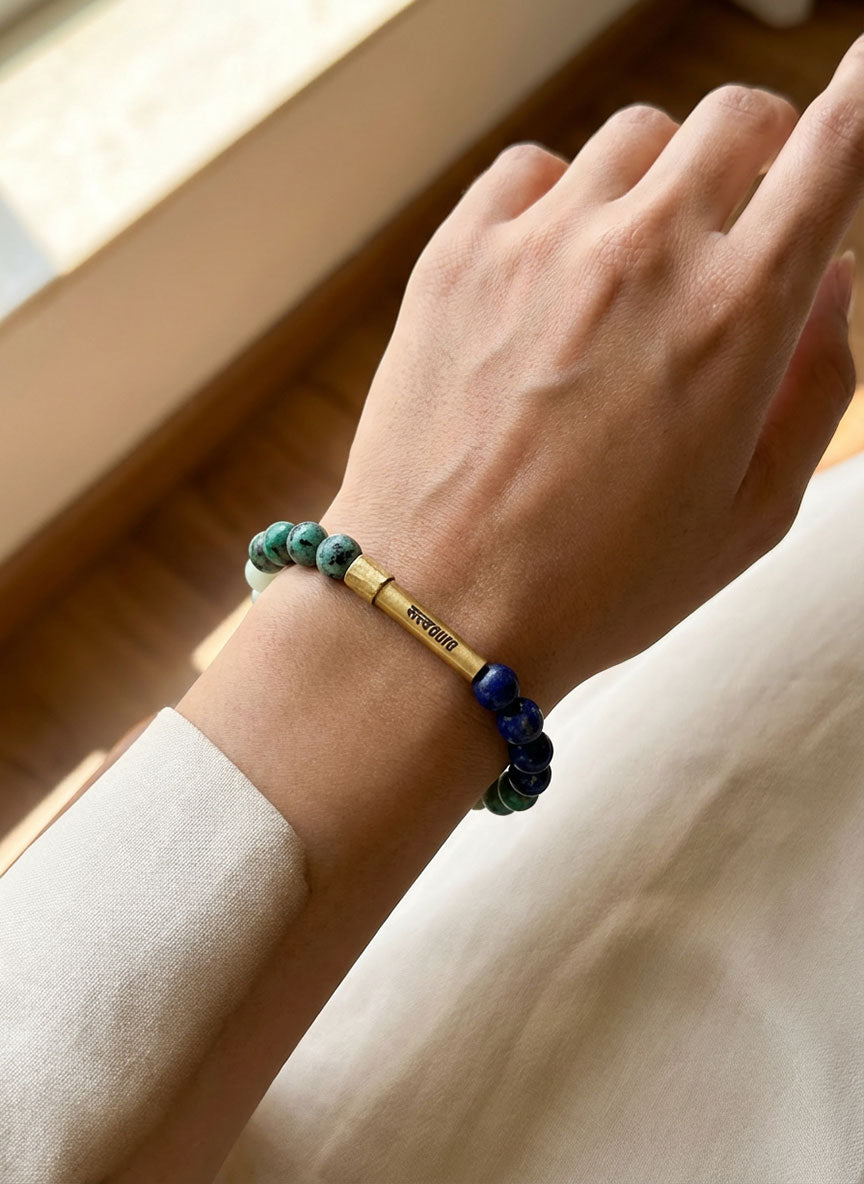 Throat Chakra Crystal Bracelet with Manifestation Lock