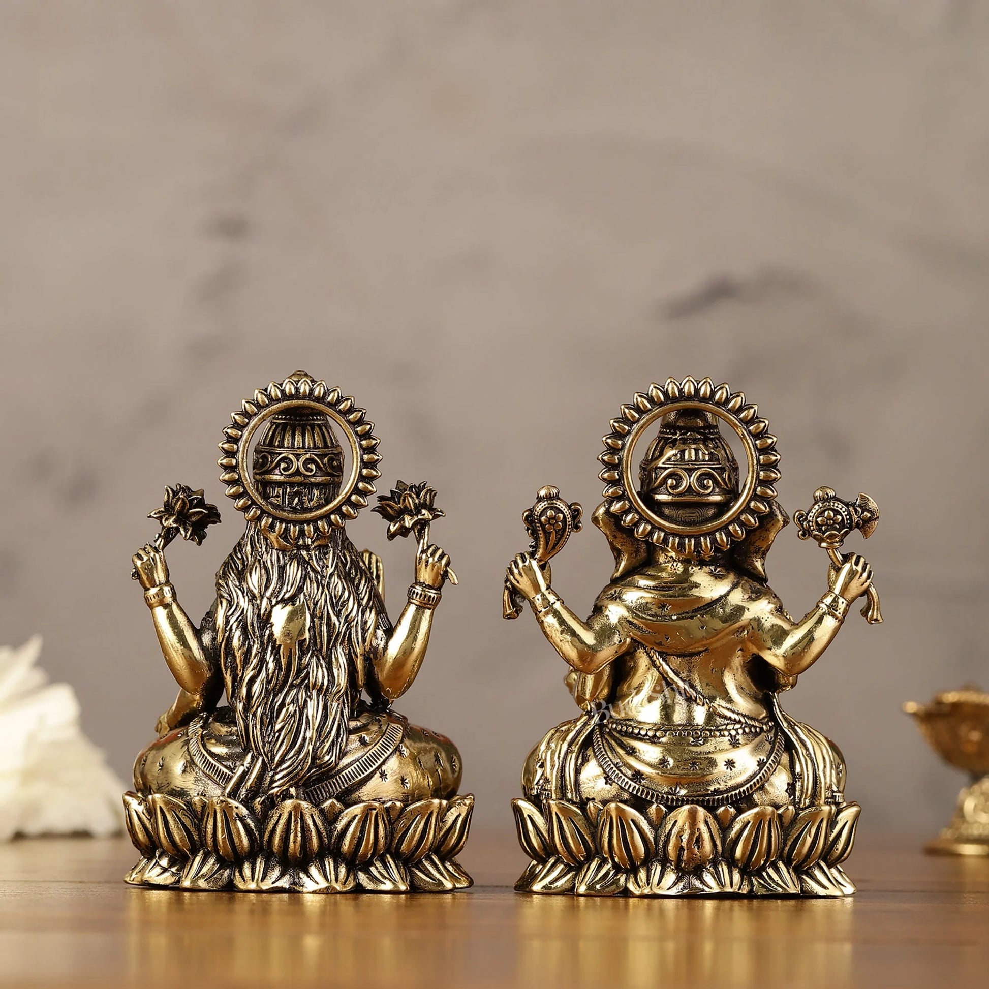 Brass Superfine Ganesha Lakshmi Idols - back view