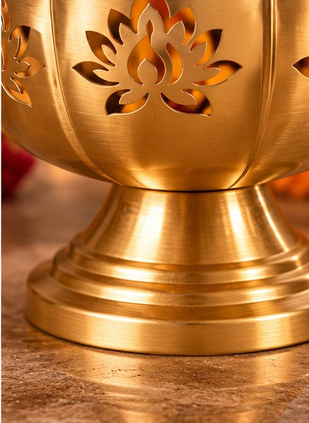 Lotus cut-work gold footed bowls set of 3, styled view