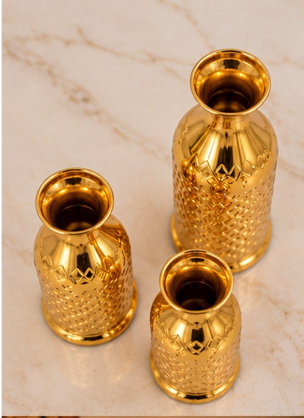 Diamond cut gold bottle vases set of 3, alternate view
