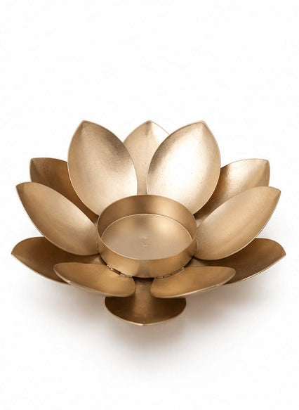 Gold lotus tealight holder, front view
