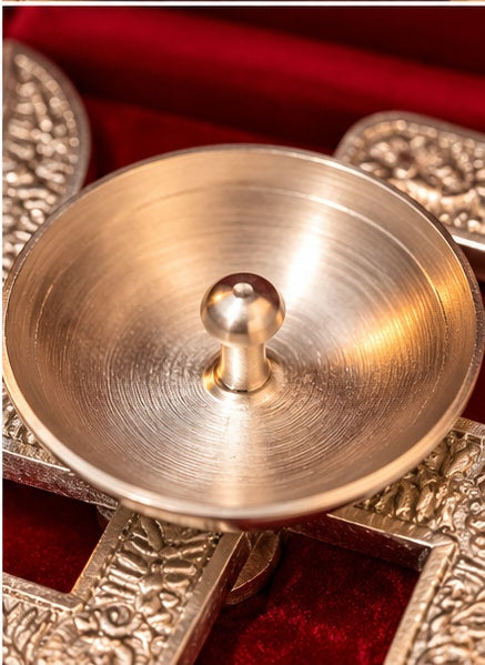 Silver swastik diya in red velvet box