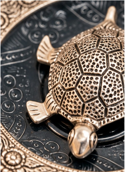 Silver vastu tortoise on plate in blue velvet box